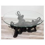 Bronze elephant base glass top coffee table