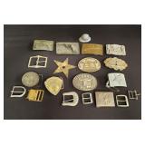 Box of vintage belt buckles