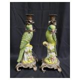 Pair of Wong Lee hand painted porcelain & brass