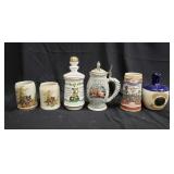 Group of assorted ceramic steins, etc.
