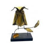 Mid century brutalist brass owl sculpture on w