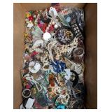 Large box of jewelry, watches, etc. Some marked