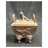 Bronze Asian foo dog incense burner