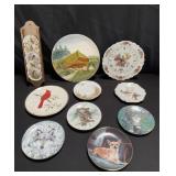 Group of porcelain decorative dishes, clock