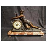 Signed bronze figural mantel clock with marble