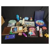 Box of books, collectible plates, etc