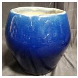 Signed blue-glazed pottery vase