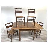 English oak table with 2 inner leaves and chairs