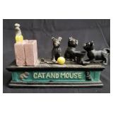 Cast iron "Cat and mouse" mechanical coin bank