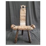 Carved wood birthing chair