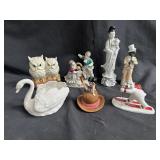 Group of porcelain & ceramic figurines in a box