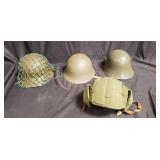 Group of military helmets