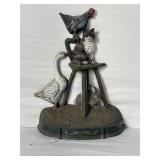 Vintage hand painted iron door stop rooster & cat