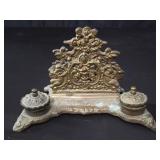 Antique ornate brass inkwell