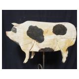 Vintage handprints wood pig on metal heart stand