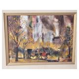 Hand painted oil on canvas horse & carriage