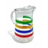 Mid century color striped glass pitcher, 9" h.