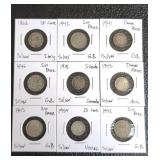 Antique & vintage silver coins in holders