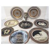 8 Hand painted Greek copper & aluminum plates