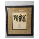 Vintage Greek colored lithograph framed & matted