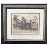 Pencil signed etching on paper in frame under