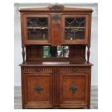 Antique 2 pc. beveled glass sideboard w/brass