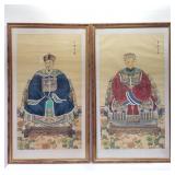 Pair of signed Asian painting on fabric