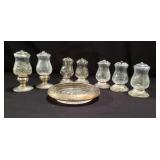 Sterling silver base glass salt and pepper shakers