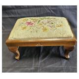 Vintage needlepoint walnut foot stool