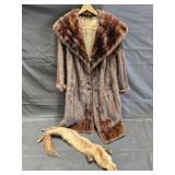 Vintage full length mink coat with a mink stole,