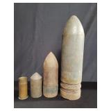 Group of vintage military artillery projectiles