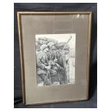Vintage framed print of WWI scene