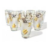 8pc mid century Libbey gold leaf highball glasses