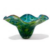 Signed art glass Chihuly style ruffled edge vase