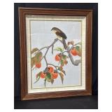 Hand embroidered framed  Asian art "falcon and