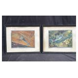 Pair of vintage foil prints in frames