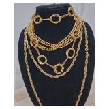Group of gold-tone long chain necklaces