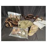 Group of leather straps, vintage hat, etc. box lot