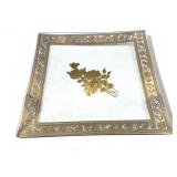 Mid century gold rose glass tray, 11ï¿½ sq.