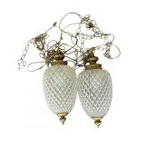 Pair of vintage pineapple glass hanging lights