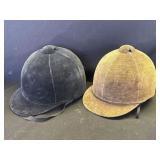 Pair of vintage velvet riding helmets