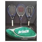 Group of 3 tennis rackets with case