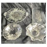 Group of silver-on-glass dishes