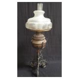 Antique wrought iron & brass oil lamp