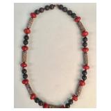 Vintage ethnic necklace with red ceramic