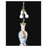 Vintage Asian style ceramic & brass table lamp
