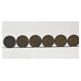 6 Indian Head Penny Coins. 1880, 1881, 1884, 1899,