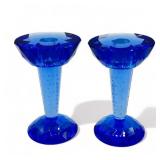 Pair of cobalt blue crystal candlesticks, 5ï¿½ h.