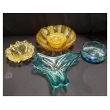 Group of art glass items some amber glass and