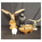 Box of miscellaneous eagle figurines and ceramic